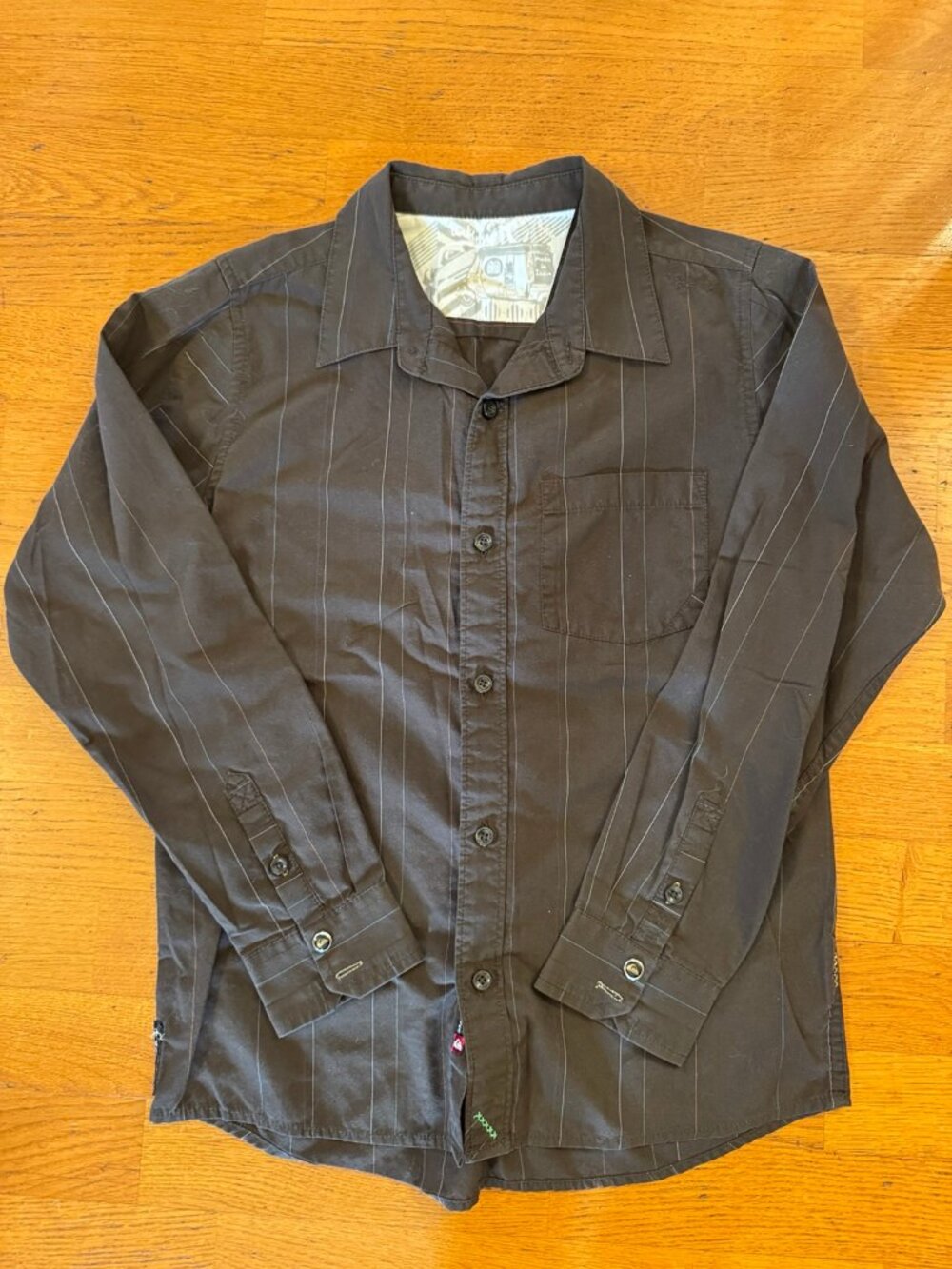 Quiksilver Boys Medium 12-14 Brown Multicolor Pinstripe Dress Shirt